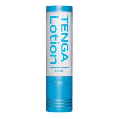 A tall light blue cylindrical bottle reading TENGA Lotion Cool